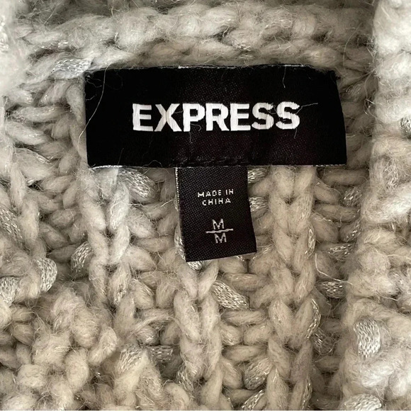 Express Wool Blend Mock Neck Chunky Cable Knit Metallic Threads Women Sweater M - Picture 7 of 8